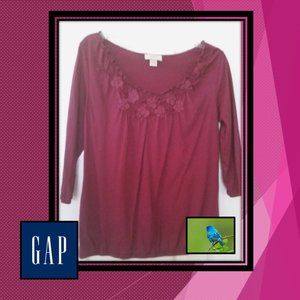 🌸LOFT - 3/4 Sleeve MAROON Blouse w/ Flower Design